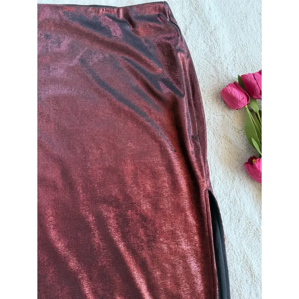 Cupshe Red Metallic Long Skirt with Slit Size Medium